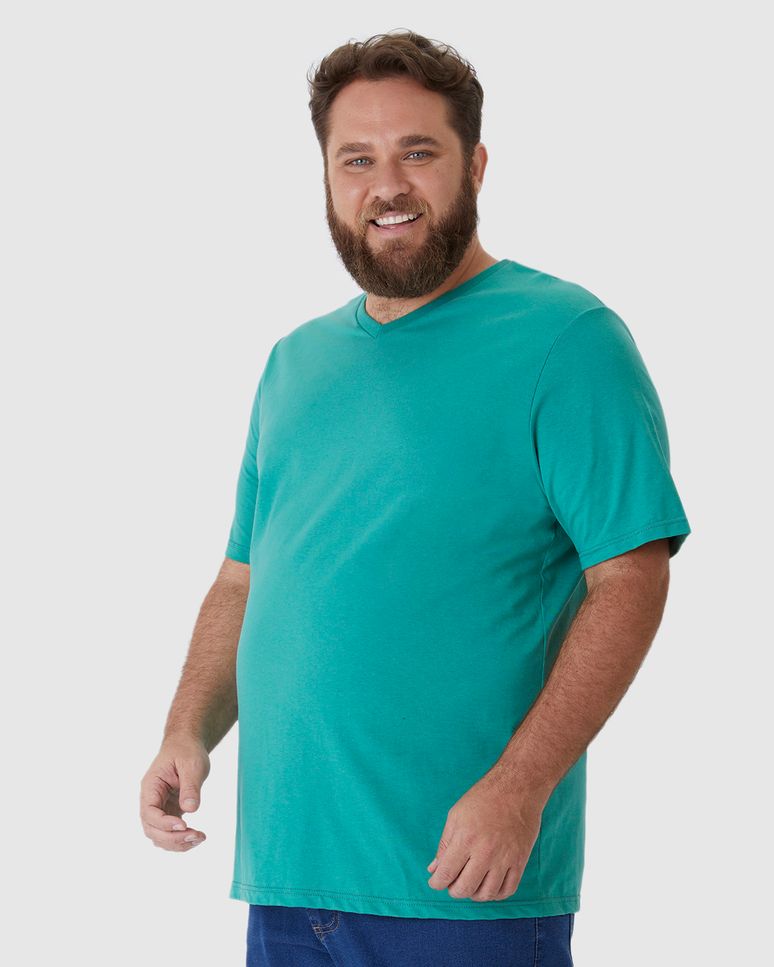 Camiseta Básica Masculina Plus Size Decote V Em Algodão