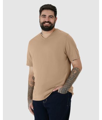 Camiseta Básica Masculina Plus Size Decote V Em Algodão