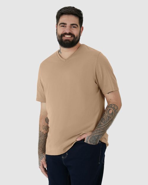 Camiseta Básica Masculina Plus Size Decote V Em Algodão