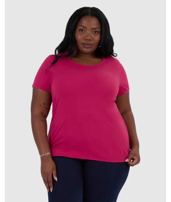 Blusa Básica Feminina Plus Size Decote Redondo Em Algodão