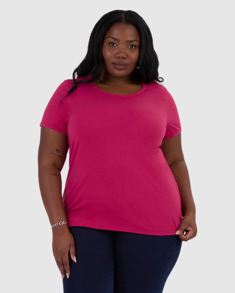 Blusa Básica Feminina Plus Size Decote Redondo Em Algodão