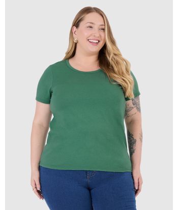 Blusa Básica Feminina Plus Size Decote Redondo Em Algodão