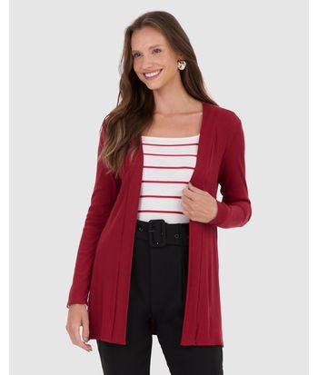 Cardigan Feminino Manga Longa Em Malha Canelada De Viscose