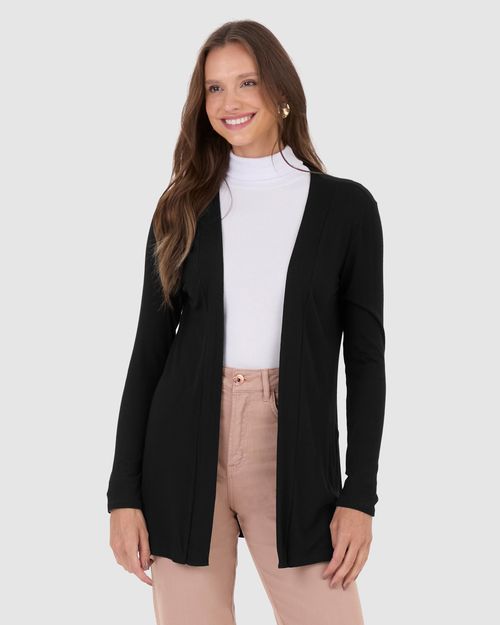 Cardigan Feminino Manga Longa Em Malha Canelada De Viscose