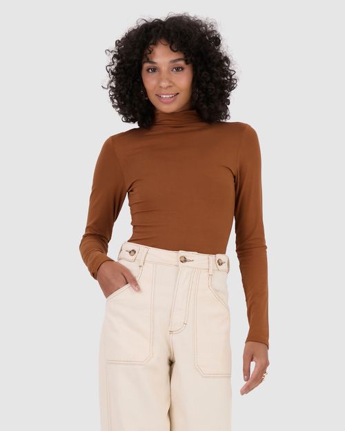 Blusa Básica Feminina Gola Alta Em Viscose Stretch