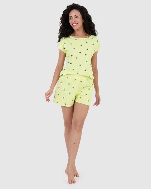 Pijama Curto Feminino Manga Curta Estampado Em Algodão