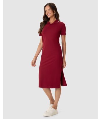 Vestido Midi Feminino Polo Fenda Lateral Em Piquet Stretch