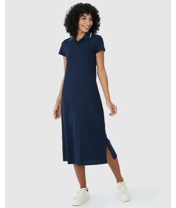 Vestido Midi Feminino Polo Fenda Lateral Em Piquet Stretch