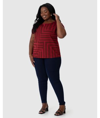 Blusa Feminina Plus Size Estampa Geométrica Em Algodão