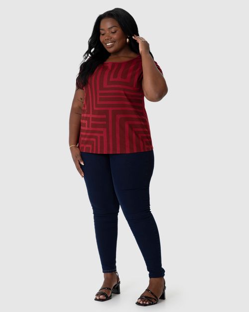 Blusa Feminina Plus Size Estampa Geométrica Em Algodão