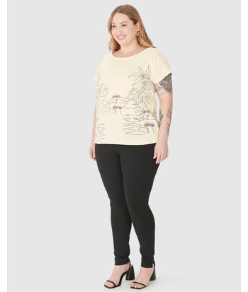 Blusa Feminina Plus Size Estampa Folhagem Em Algodão