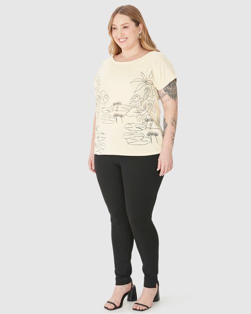 Blusa Feminina Plus Size Estampa Folhagem Em Algodão