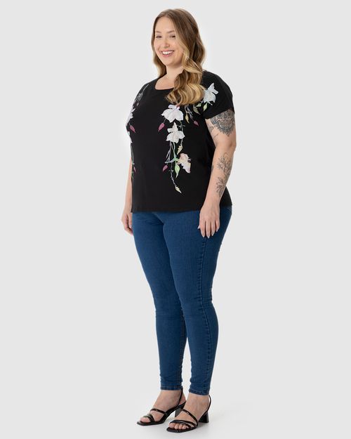 Blusa Feminina Plus Size Estampa Floral Em Algodão