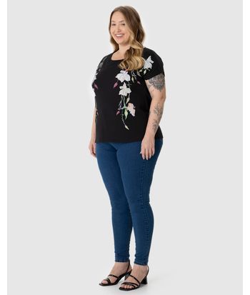 Blusa Feminina Plus Size Estampa Floral Em Algodão