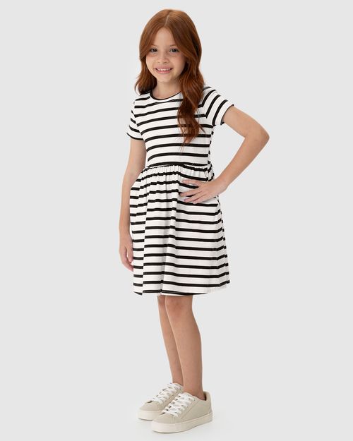 Vestido Infantil Evasê Listrado Em Malha Algodão Malwee Kids
