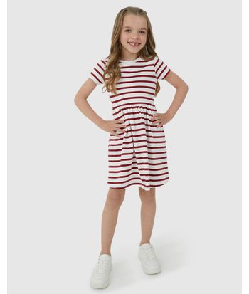 Vestido Infantil Evasê Listrado Em Malha Algodão Malwee Kids
