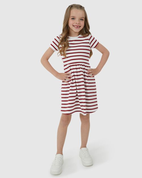 Vestido Infantil Evasê Listrado Em Malha Algodão Malwee Kids