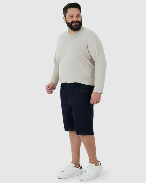 Bermuda Masculina Plus Size Bolso Funcional Em Jeans Com Elastano
