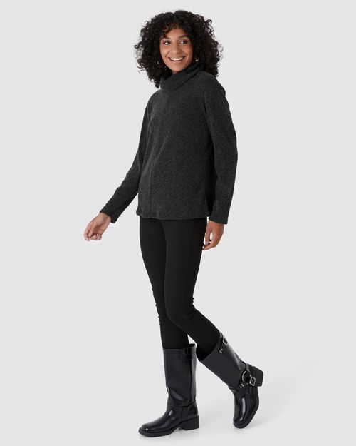 Blusa Ampla Feminina Gola Alta Em Tricô Rajado Flanelado