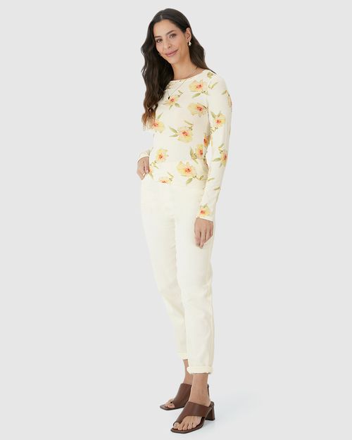 Blusa Feminina Estampada Decote Redondo Manga Longa Em Viscose Stretch
