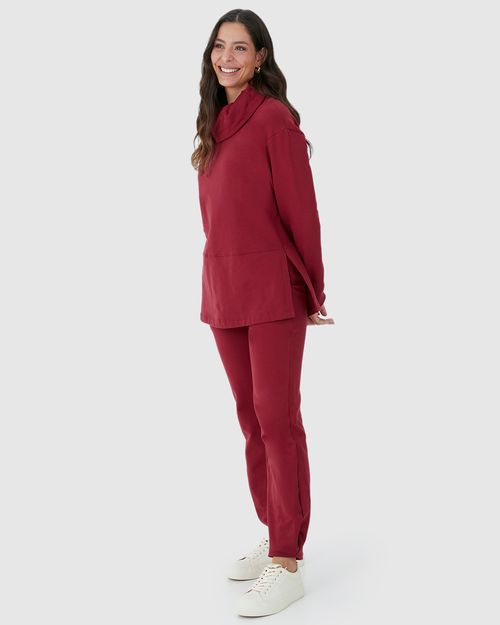 Blusão Feminino Alongado Fenda Lateral Em Moletom Stretch Flanelado