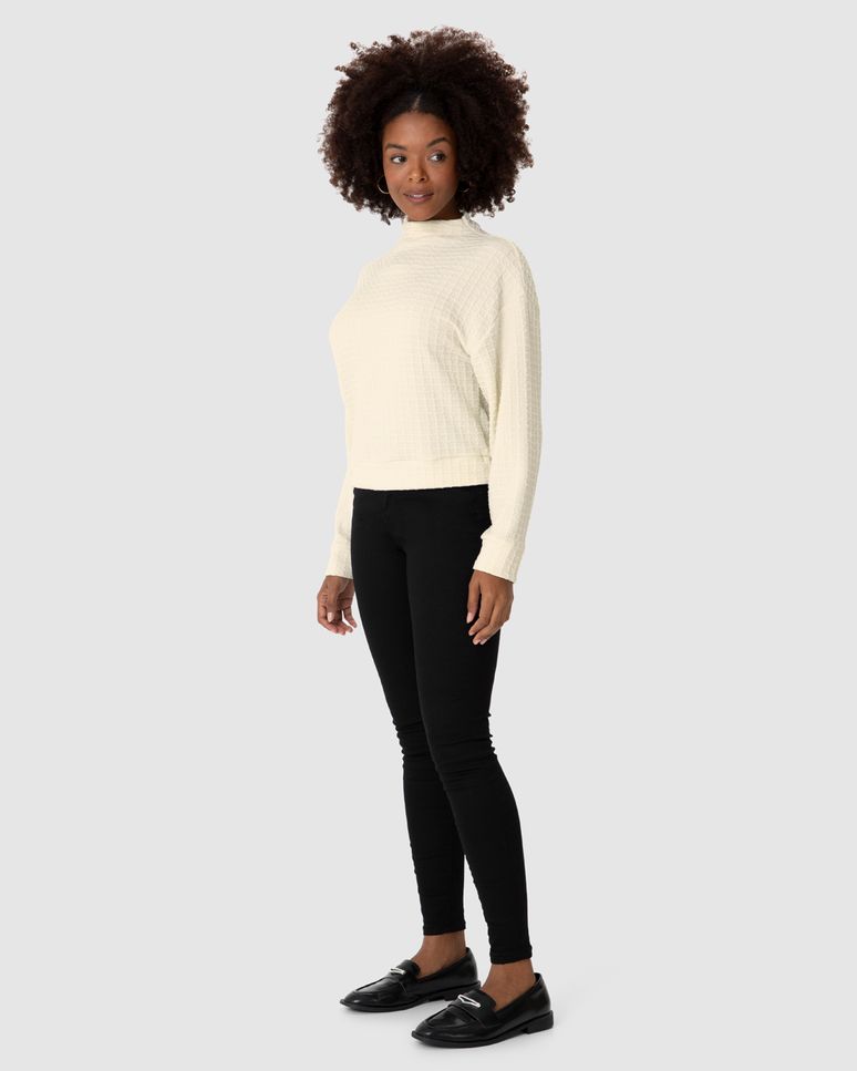 Blusão Amplo Feminino Gola Alta Em Jacquard Texturizado