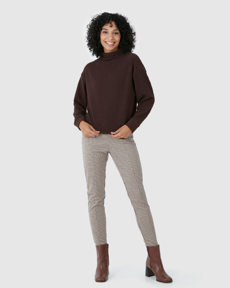 Blusão Amplo Feminino Gola Alta Em Jacquard Texturizado