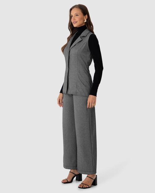 Colete Feminino Alongado Em Malha Jacquard Texturizada