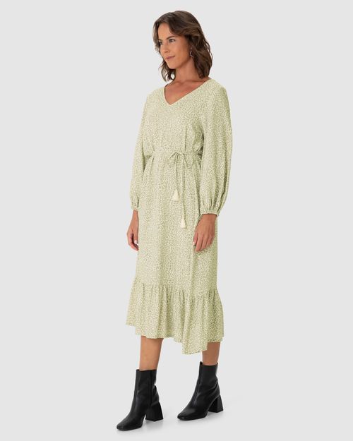 Vestido Midi Feminino Amplo Manga 7/8 Em Viscolinho
