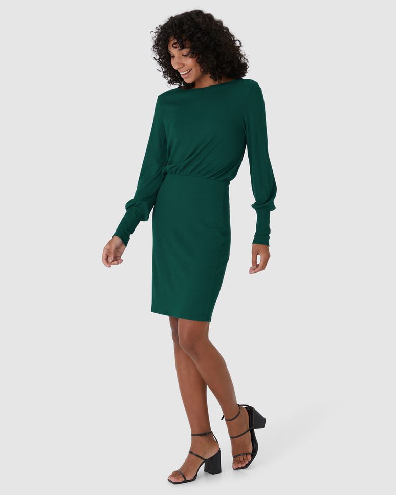 Vestido Feminino Manga Longa Em Malha Viscose Canelada