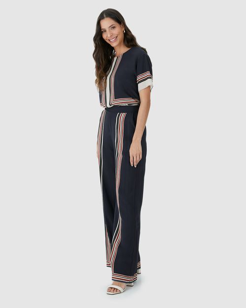 Calça Reta Feminina Com Estampa Em Viscose