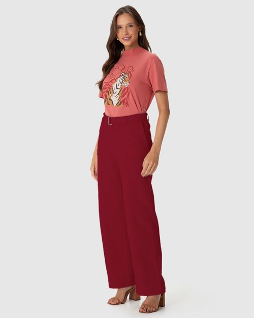 Calça Reta Feminina Com Cinto E Bolso Funcional Em Moletom Flanelado