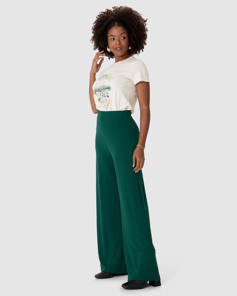 Calça Wide Leg Feminina Em Moletinho De Viscose