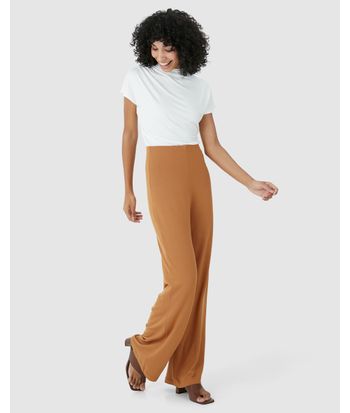 Calça Wide Leg Feminina Em Moletinho De Viscose