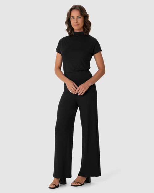 Calça Wide Leg Feminina Bolso Faca Em Moletinho De Viscose
