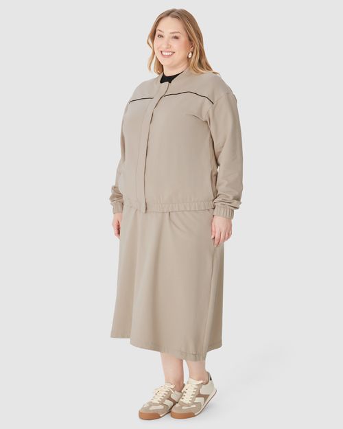 Jaqueta Feminina Plus Size Bomber Botões Frontais Em Moletom Stretch