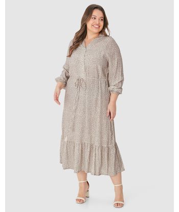 Vestido Midi Feminino Plus Size Amplo Manga 7/8 Em Viscose