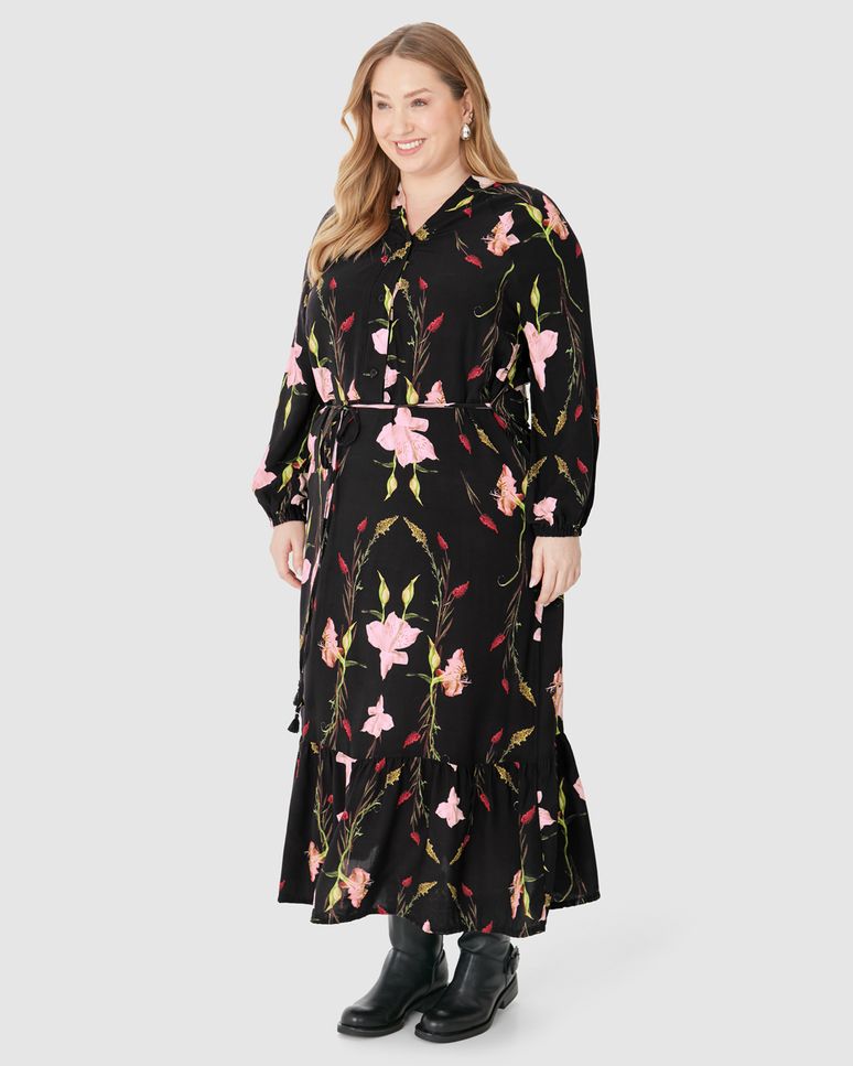 Vestido Midi Feminino Plus Size Amplo Manga 7/8 Em Viscose