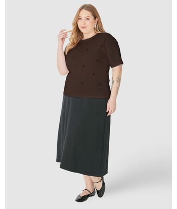 Camiseta Feminina Plus Size Ampla Bordado Frontal Em Algodão