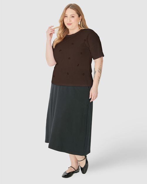 Camiseta Feminina Plus Size Ampla Bordado Frontal Em Algodão