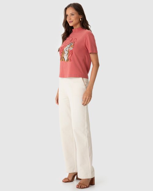 Camiseta Feminina Gola Alta Estampa Ilustrativa Em Algodão