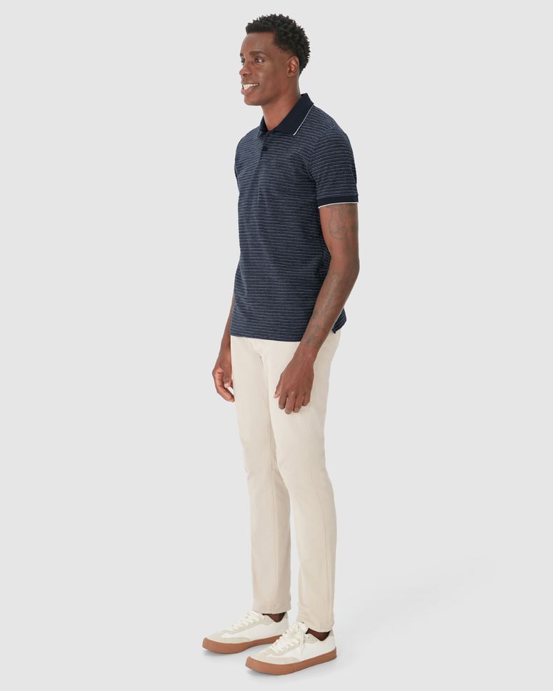 Camisa Polo Masculina Slim Em Malha Texturizada Listrada