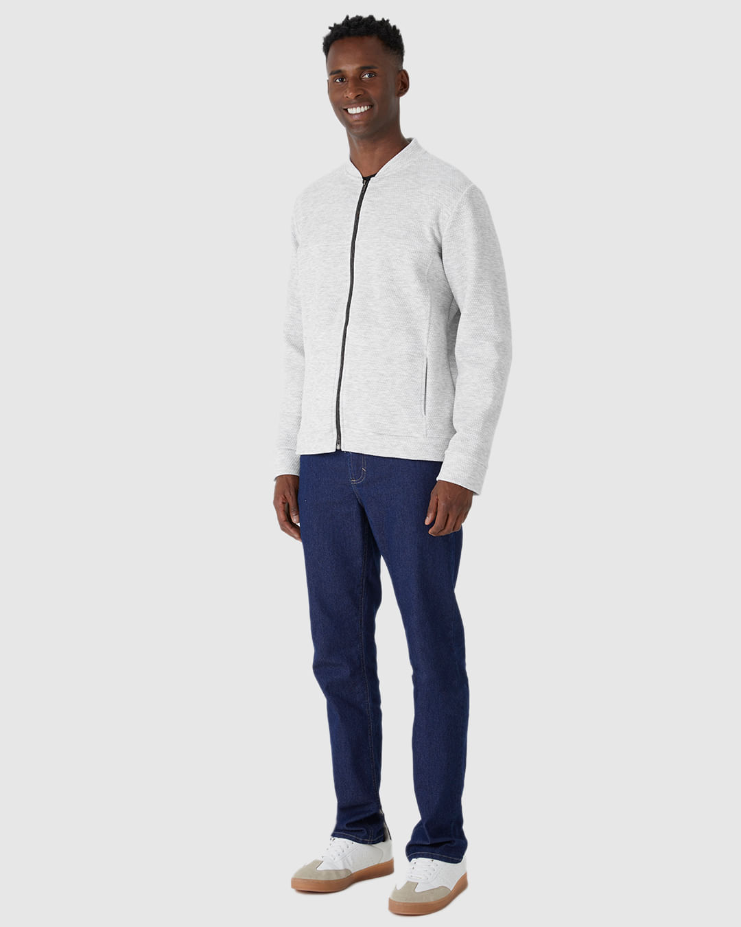Jaqueta Masculina Bomber Bolso Funcional Em Jacquard Texturizado