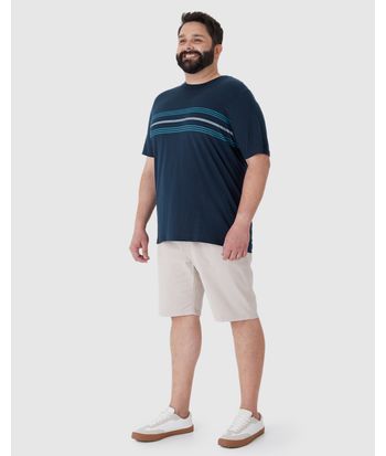 Camiseta Masculina Plus Size Estampa Listras Frontais Em Algodão