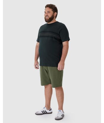 Camiseta Masculina Plus Size Estampa Listras Frontais Em Algodão