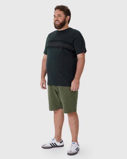 Camiseta Masculina Plus Size Estampa Listras Frontais Em Algodão