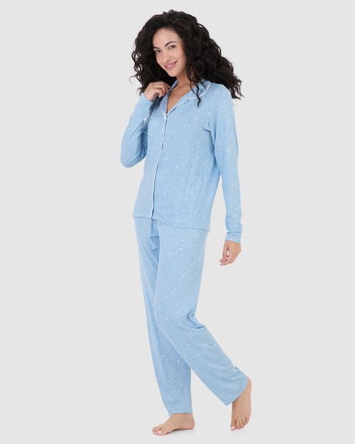 Pijama Longo Feminino Americano Estampado Em Viscose Stretch