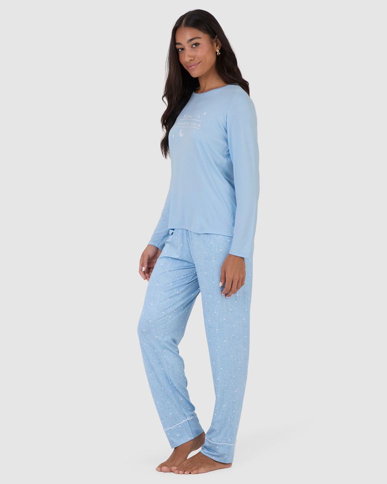 Pijama Longo Feminino Calça Com Estampa Em Viscose Stretch
