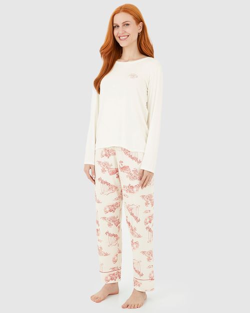 Pijama Longo Feminino Calça Com Estampa Em Viscose Stretch
