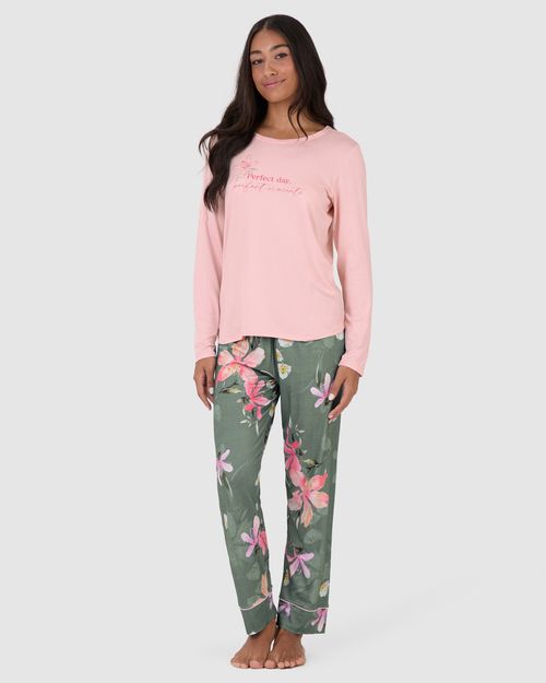 Pijama Longo Feminino Calça Com Estampa Em Viscose Stretch